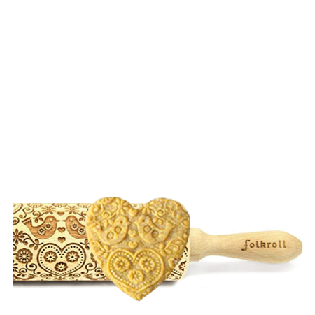 Folkroll - Engraved Rolling Pin - Folk Doves (2 sizes)